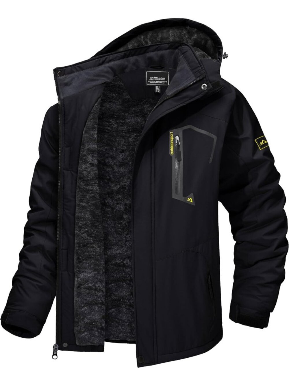 〽️Men's Black Winter Skiing Waterproof Thermal Windproof Fleece Lined Snow Coat